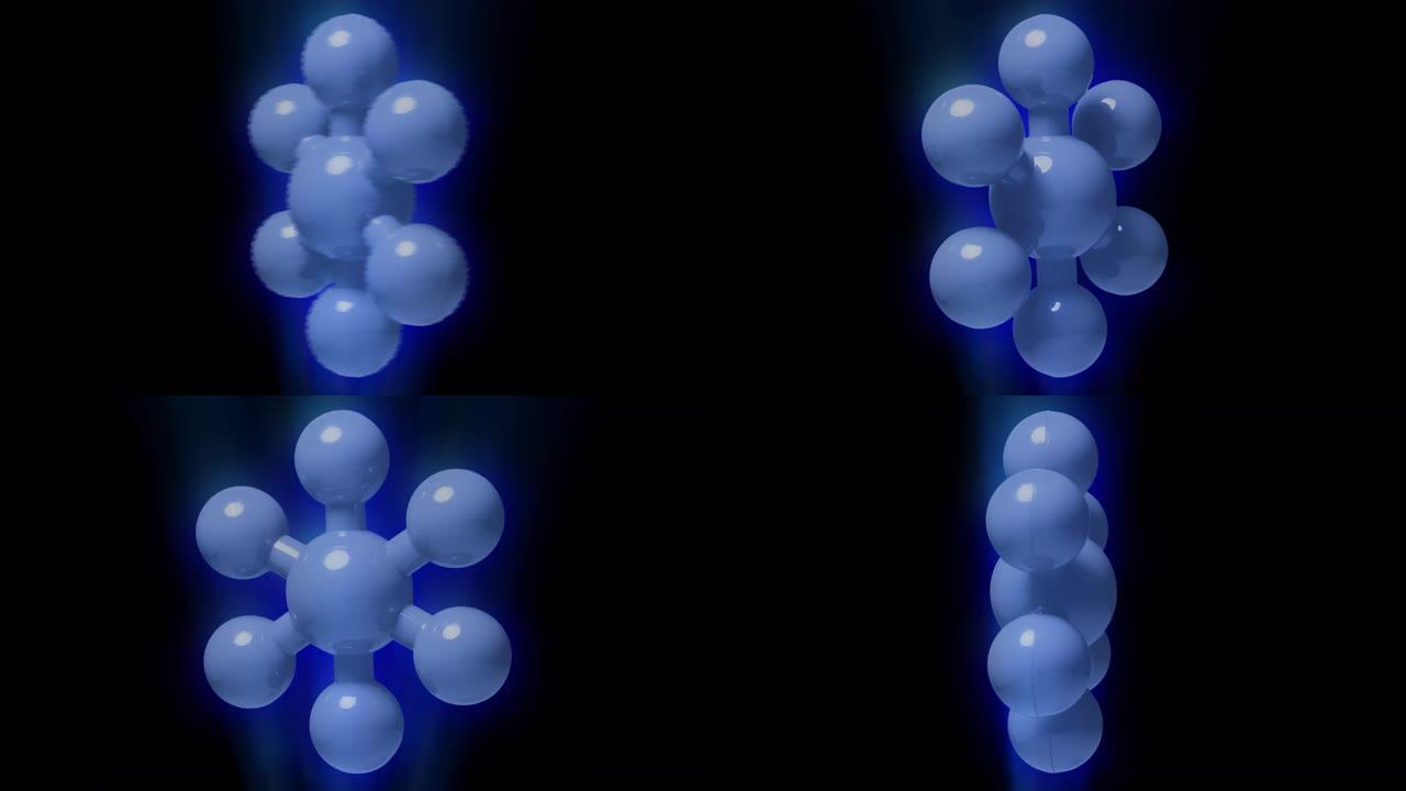 旋转的分子模型全息图。