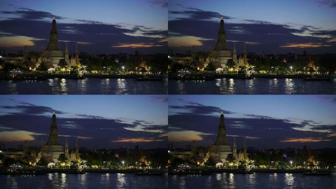 实时:黎明寺(Wat Arun Temple)在黄昏时间，曼谷，泰国。