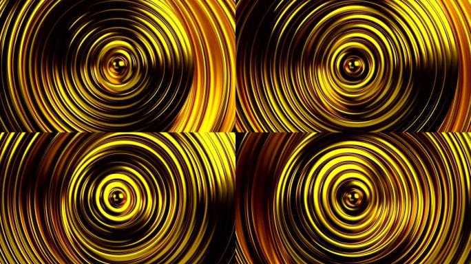 美丽的抽象金戒指挥舞着无缝的背景。金金属圈旋转图案的循环3d动画。奢华和时尚理念。