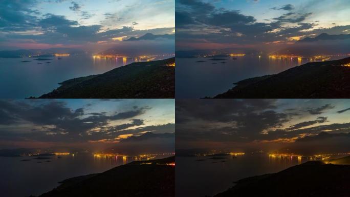 WS延时夜空在岛屿和海洋上移动，佩列萨克，克罗地亚