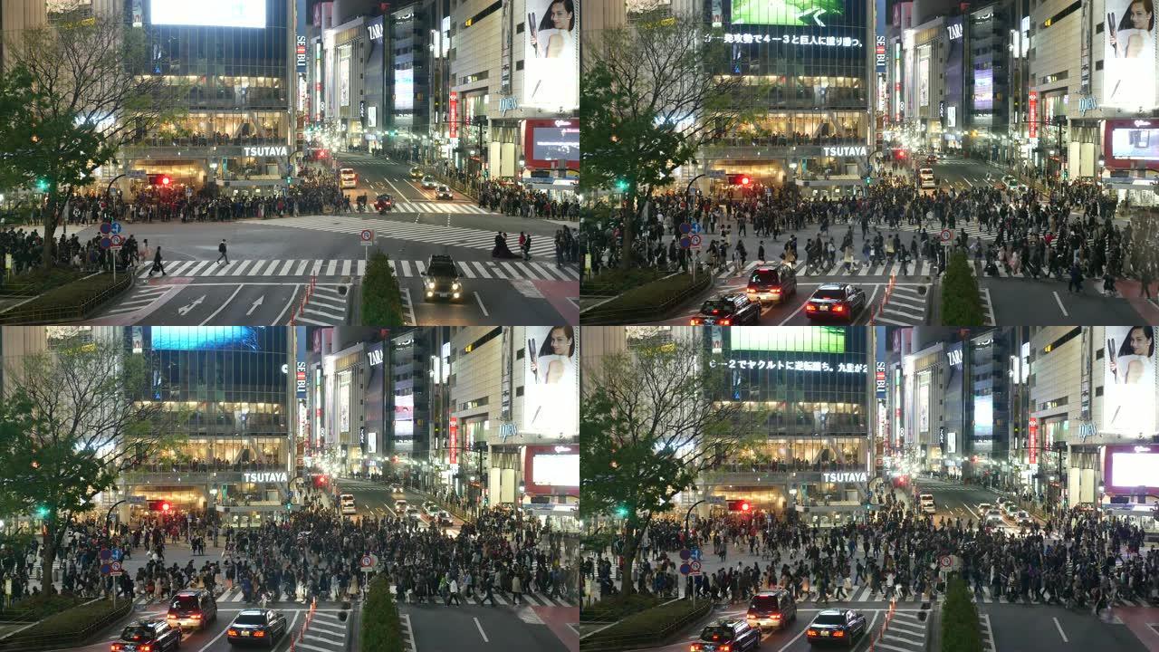 晚上过马路的人群城市街头拥挤的人群东京街