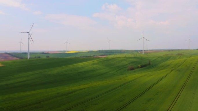 空中风力涡轮机在农村地区旋转