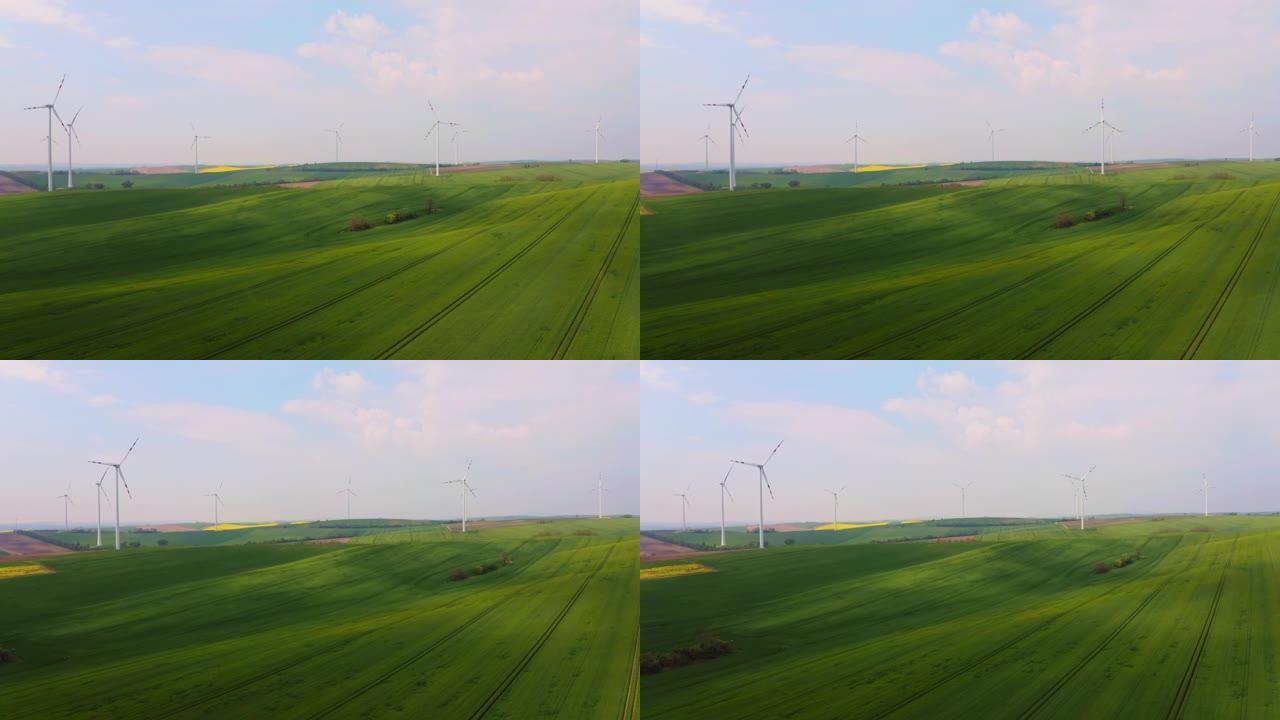 空中风力涡轮机在农村地区旋转