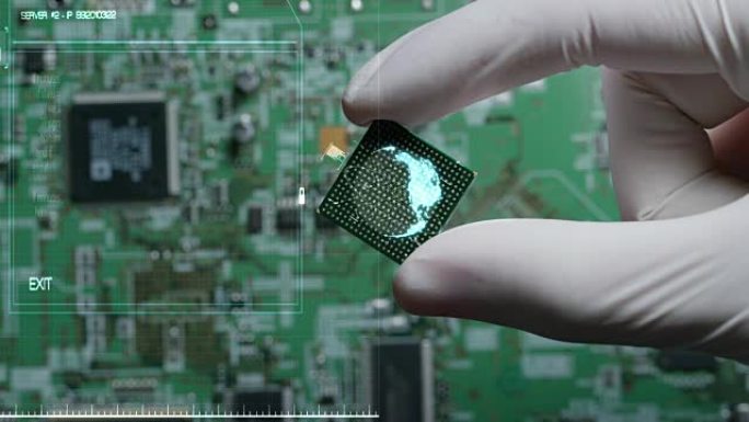 芯片、未来和现代先进技术系统的宏观拍摄。该电路用于计算机处理器和高科技通信与业务安全以及信息和辅助
