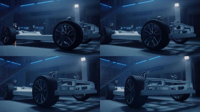 汽车创新设施中的正宗电动汽车平台底盘概念。Axel包括车轮，悬架，发动机和电池。