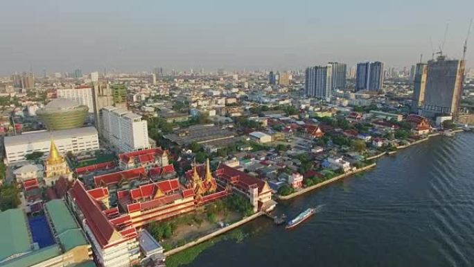 曼谷河滨市中心鸟瞰图