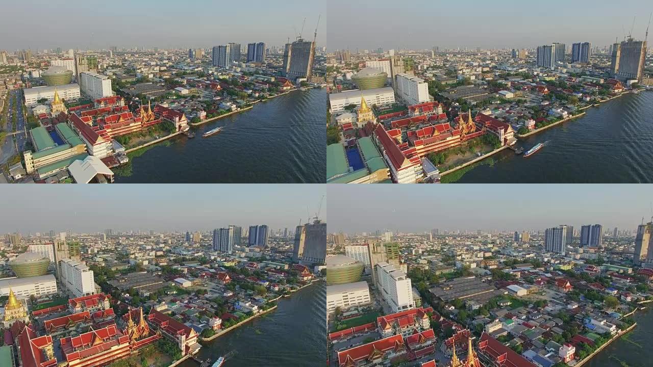 曼谷河滨市中心鸟瞰图
