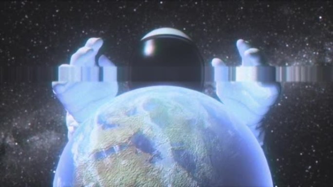 宇航员在地球后面伸出双手