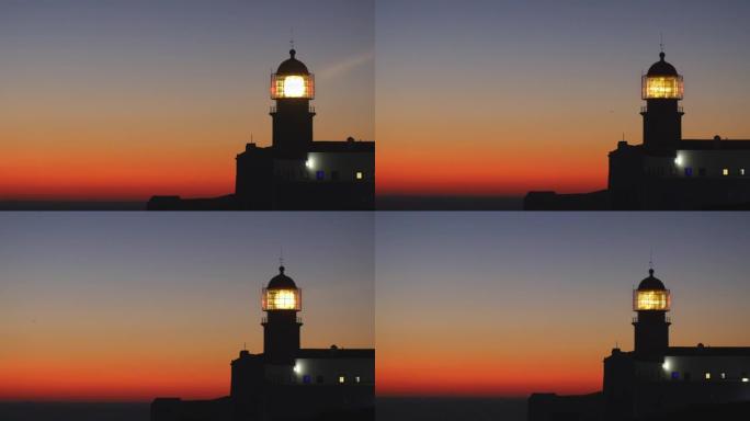 日落后的傍晚灯塔。葡萄牙圣文森特角。圣文森特是葡萄牙和欧洲大陆的最南端。