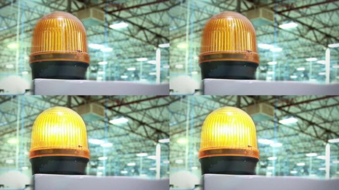 Warning Yellow Light In A Factory Plant (Caution S
