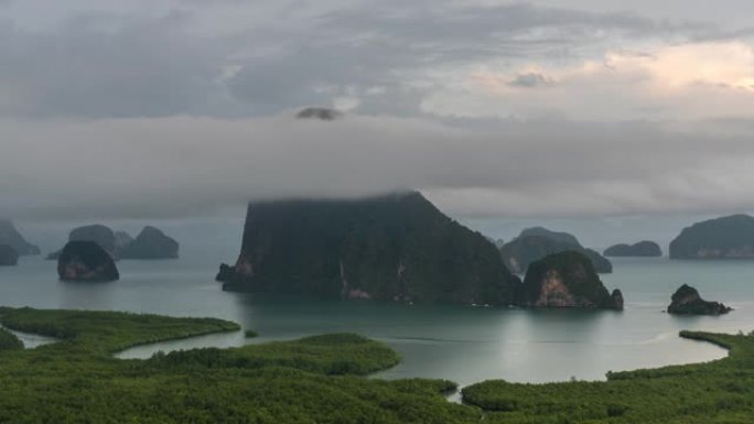 4k延时剪辑，晚上的Samed Nang Chee视点，自然旅行和度假概念的奇妙景观