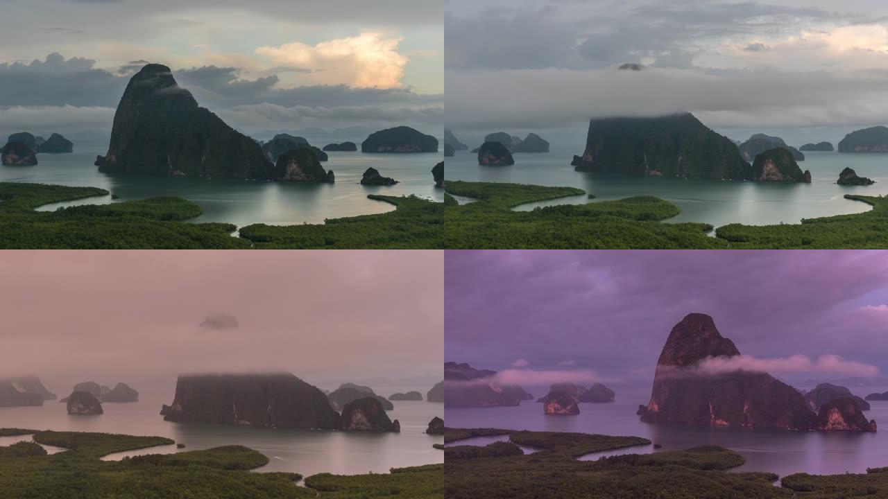 4k延时剪辑，晚上的Samed Nang Chee视点，自然旅行和度假概念的奇妙景观