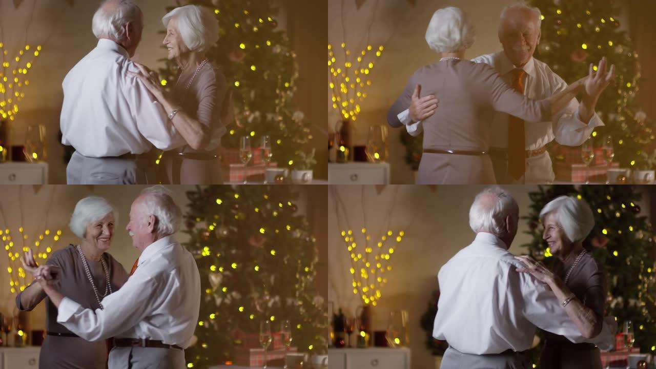 老年夫妇在圣诞节前夕跳舞