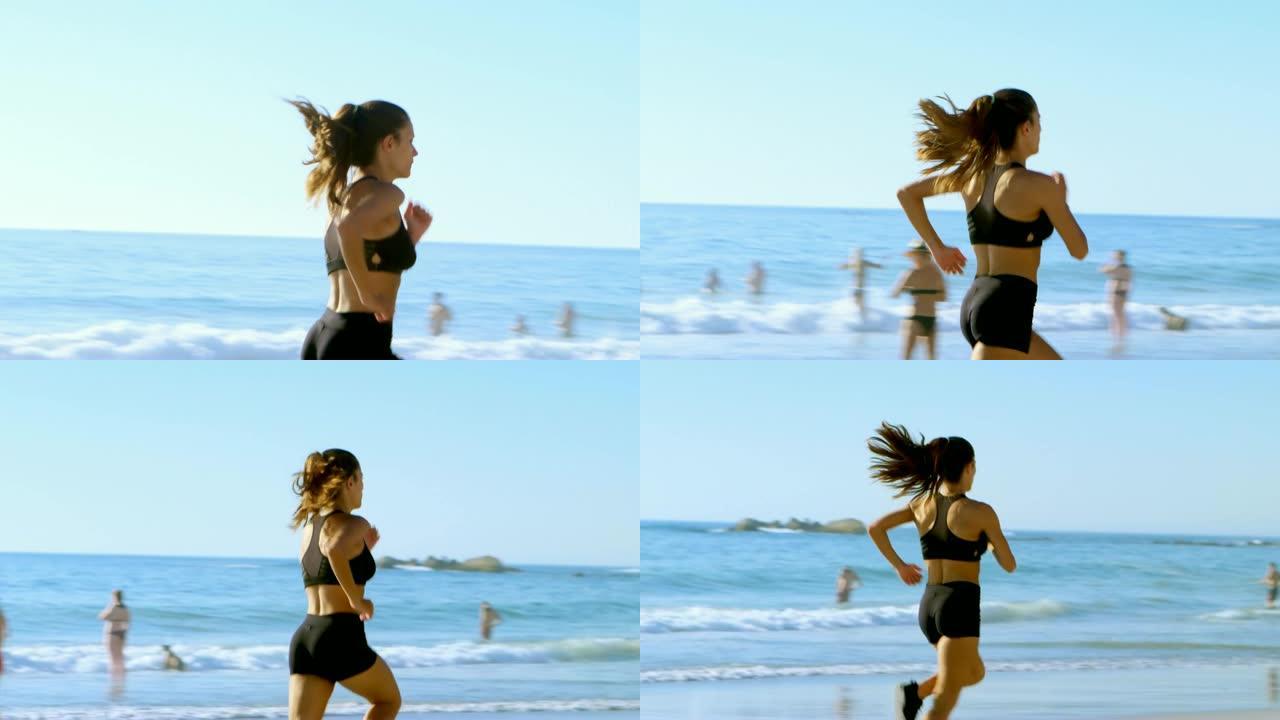 适合在海滩4k慢跑的女人