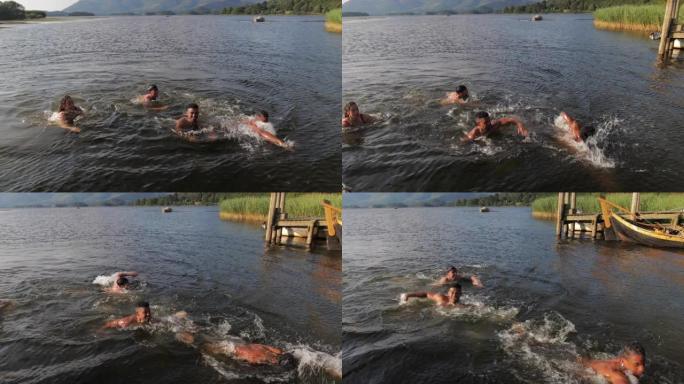 水中的朋友体育锻炼自由泳视频素材