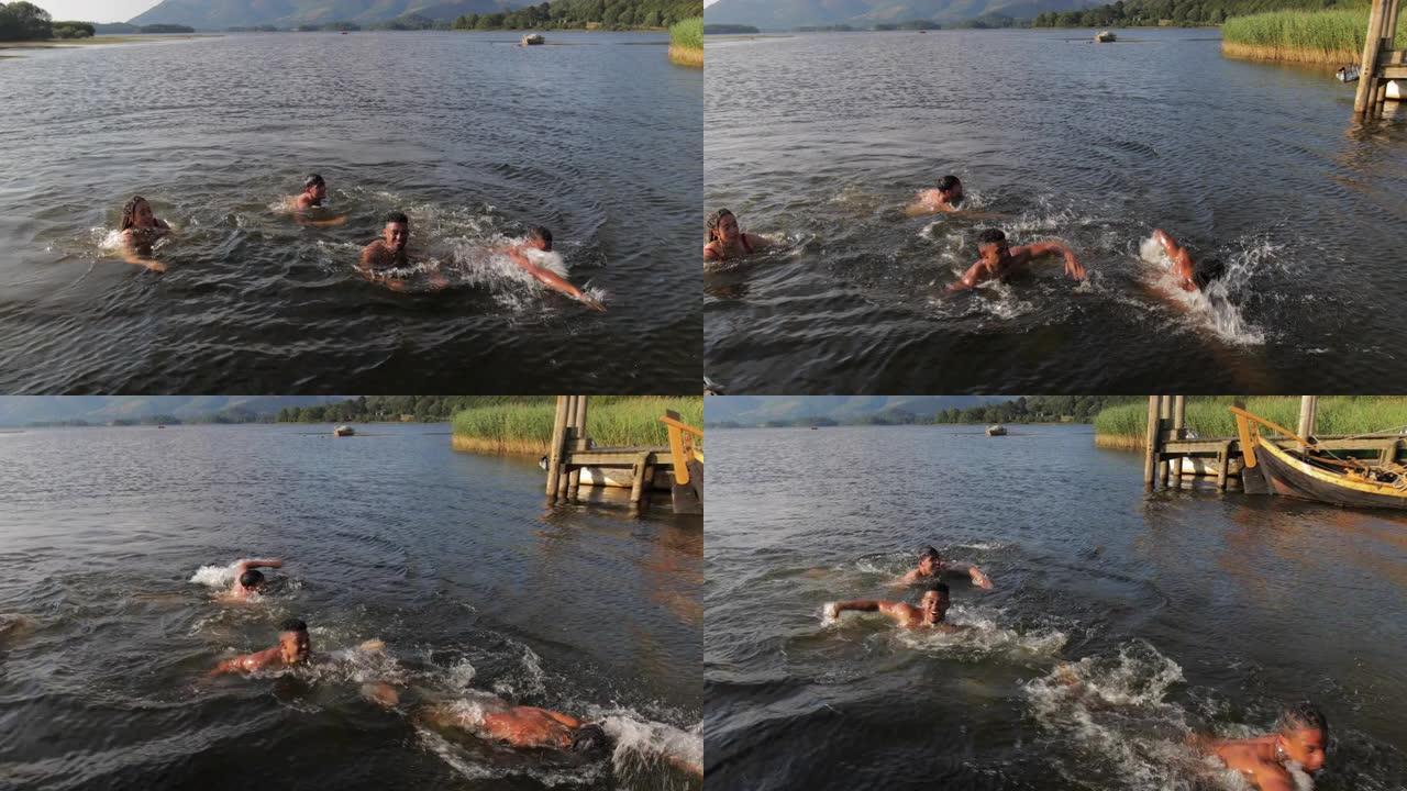 水中的朋友体育锻炼自由泳视频素材