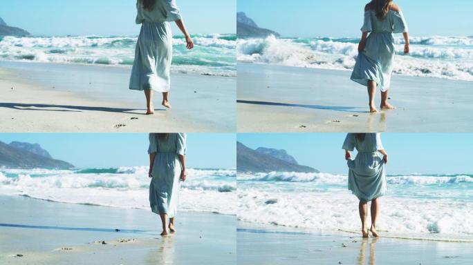 夏天让你自由美女海边散步背影