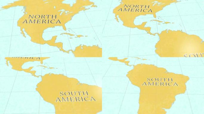 世界复古风格地图-北美到南美