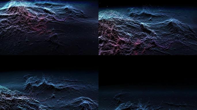 抽象蓝色数字粒子波与尘埃和光运动背景