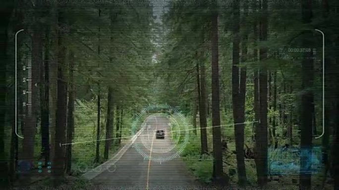 森林路上的无人机视点跟踪车