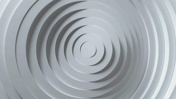 具有位移效应的圆的抽象模式。白色清洁戒指动画。业务演示的摘要背景。无缝循环4k 3d渲染