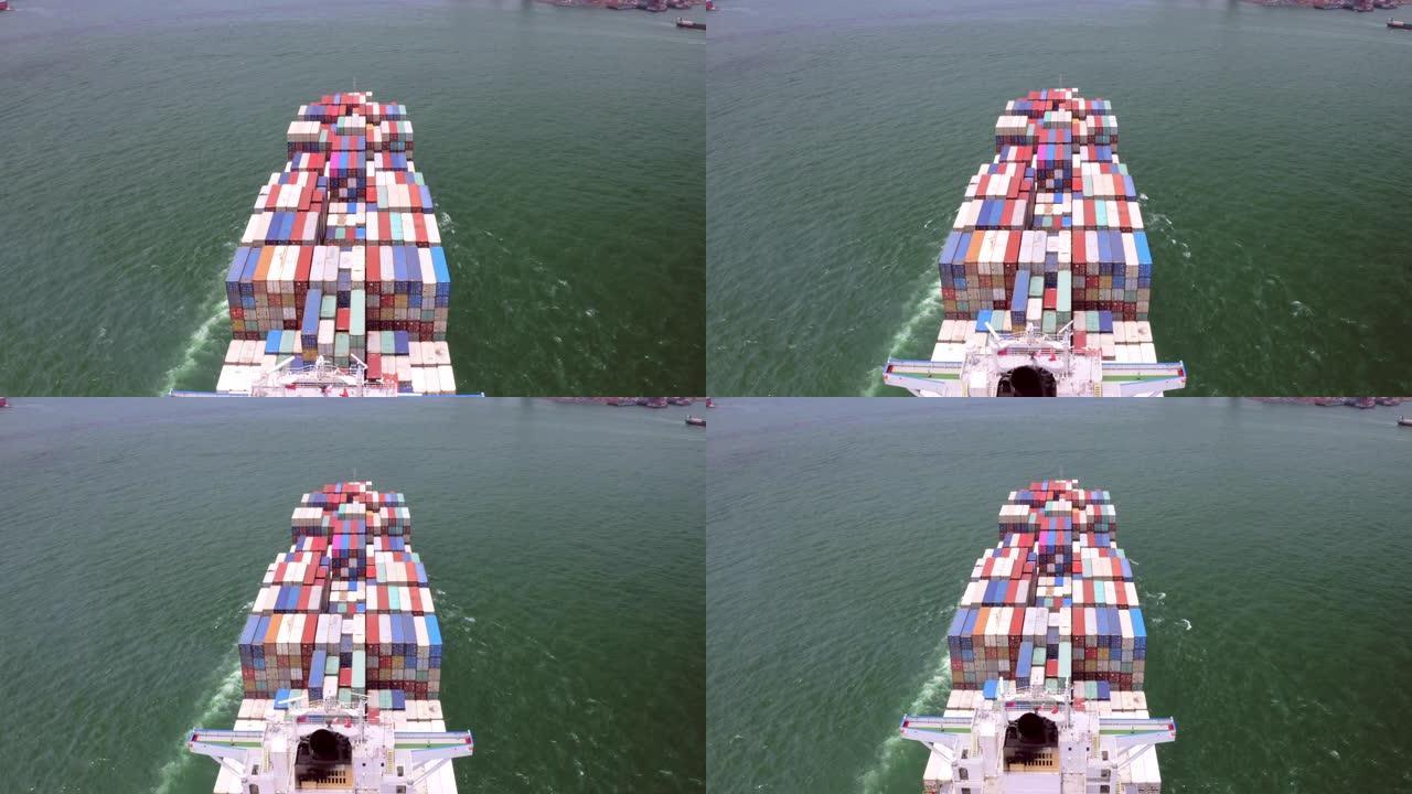 4k分辨率鸟瞰图集装箱码头港口和货船的物流和运输，泰国的行业业务航运，国际水运