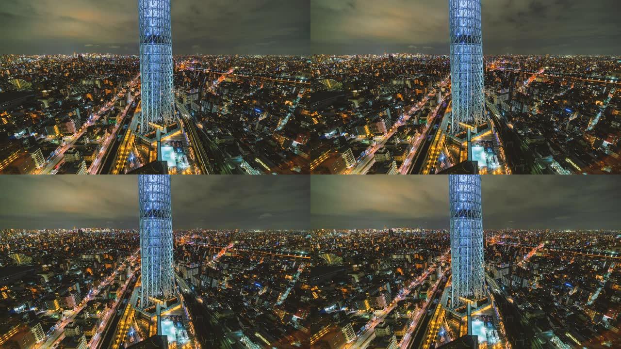 日本东京Skytree城市景观的时间流逝