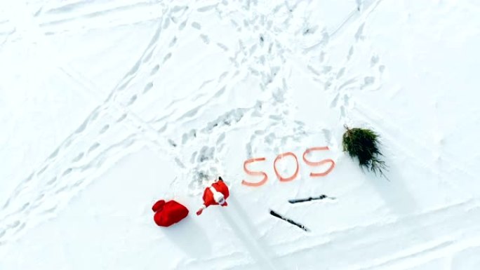 下雪和圣诞老人尖叫的SOS标志