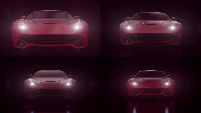 黑色背景上的红色汽车前视图3d渲染