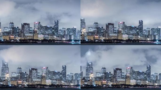 T/L用流动的云彩平移芝加哥的夜景/伊利诺伊州芝加哥