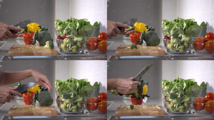 将西兰花蔬菜切成薄片以准备食物