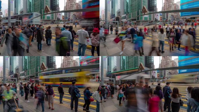 延时: 香港的行人及运输弥敦道旺角站