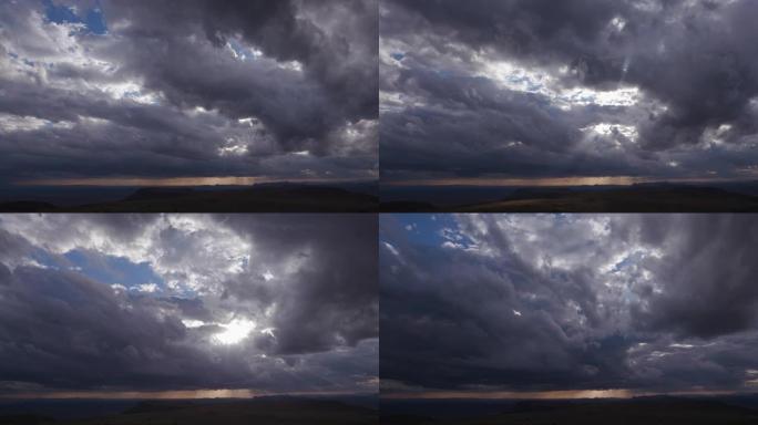 4K美丽的风暴云在非洲丛林草原的天空移动