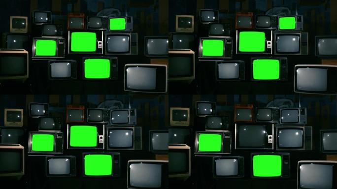老式80年代绿屏关闭的电视。蓝色钢调。