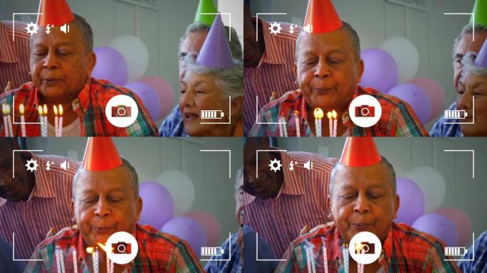 在数码相机上拍摄生日聚会的照片