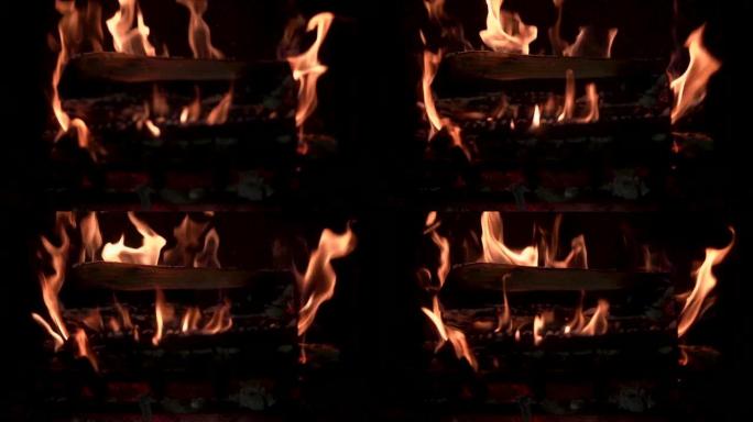 用真木燃烧的壁炉视频素材特效
