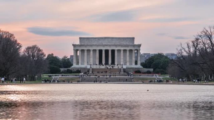 美国华盛顿林肯纪念堂和倒影池的4K时间间隔
