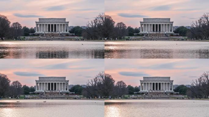 美国华盛顿林肯纪念堂和倒影池的4K时间间隔