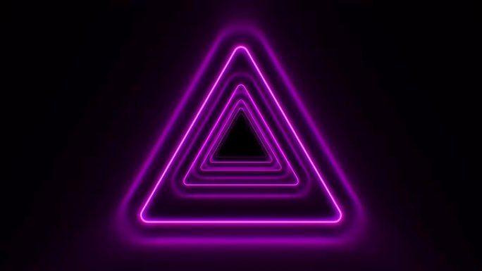 抽象美丽的三角隧道，霓虹灯线快速移动。紫色明亮的颜色。背景未来隧道与发光。循环3d动画艺术概念。