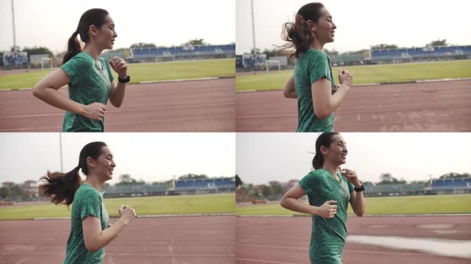 亚洲运动女子晨跑的慢动作