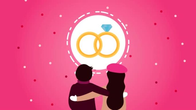情人节动画卡片，情侣情侣和求婚戒指