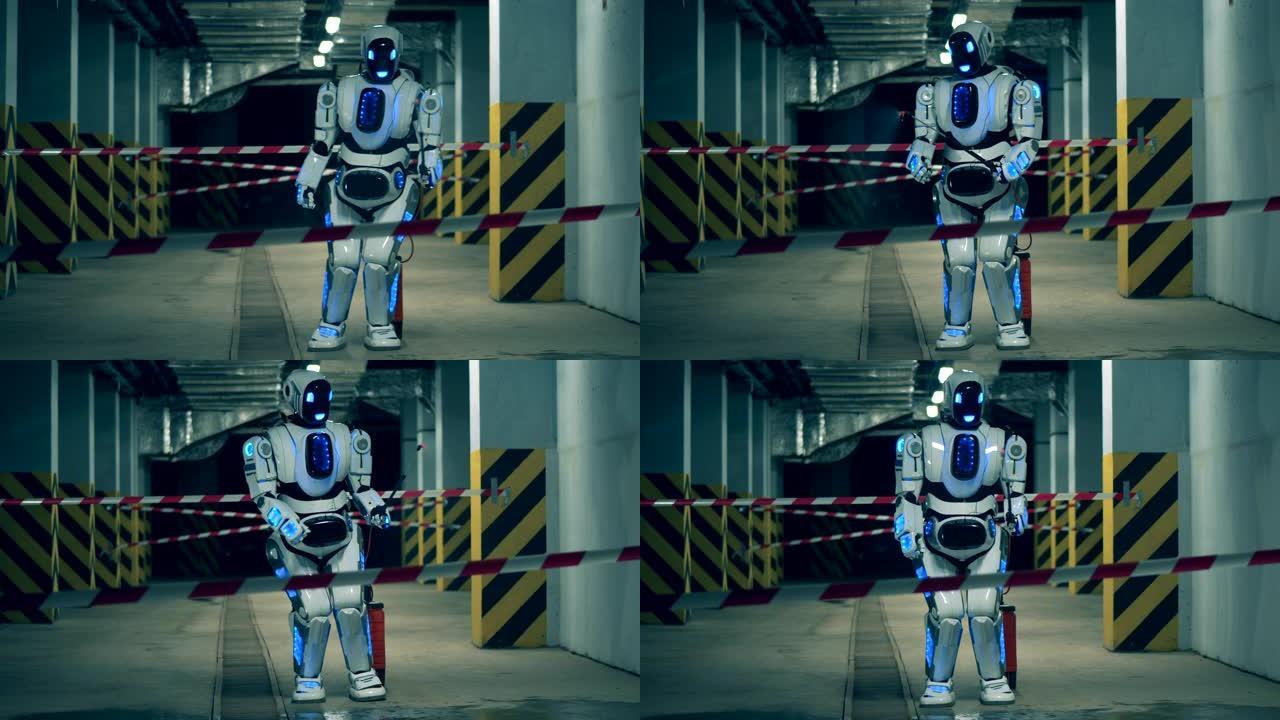 自动机器人用喷雾器进行卫生。