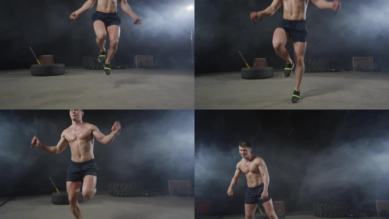 肌肉男跳绳训练肌肉男起跳运动锻炼