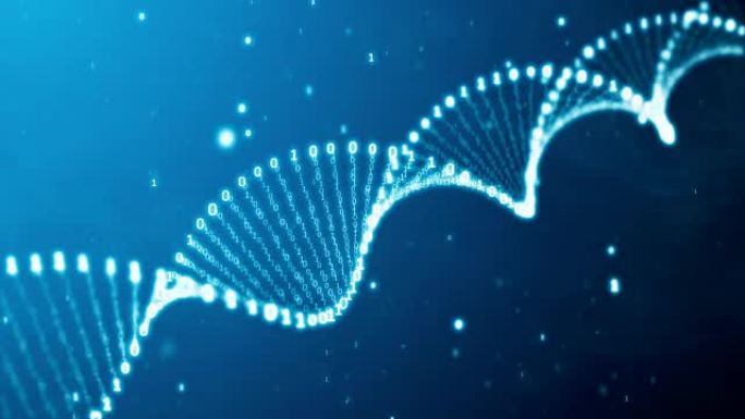 来自带有烟雾的蓝色背景上的二进制代码的DNA