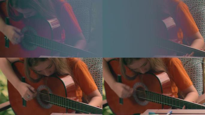 弹吉他的女孩音乐家演唱会演奏弹奏