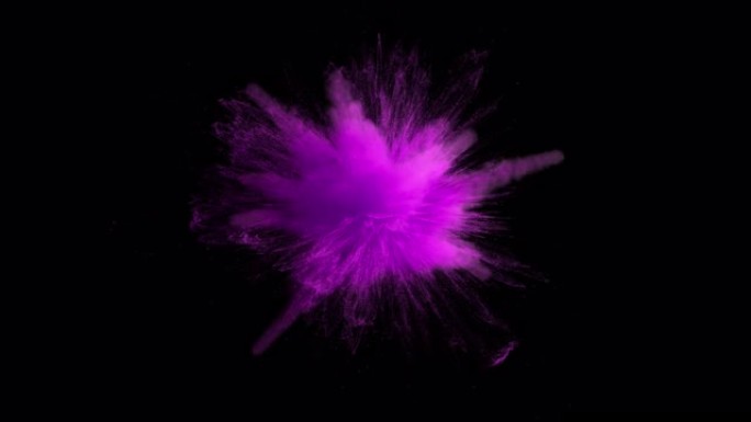 黑色背景上孤立的紫色粉末爆炸的超慢动作。超慢动作3d渲染