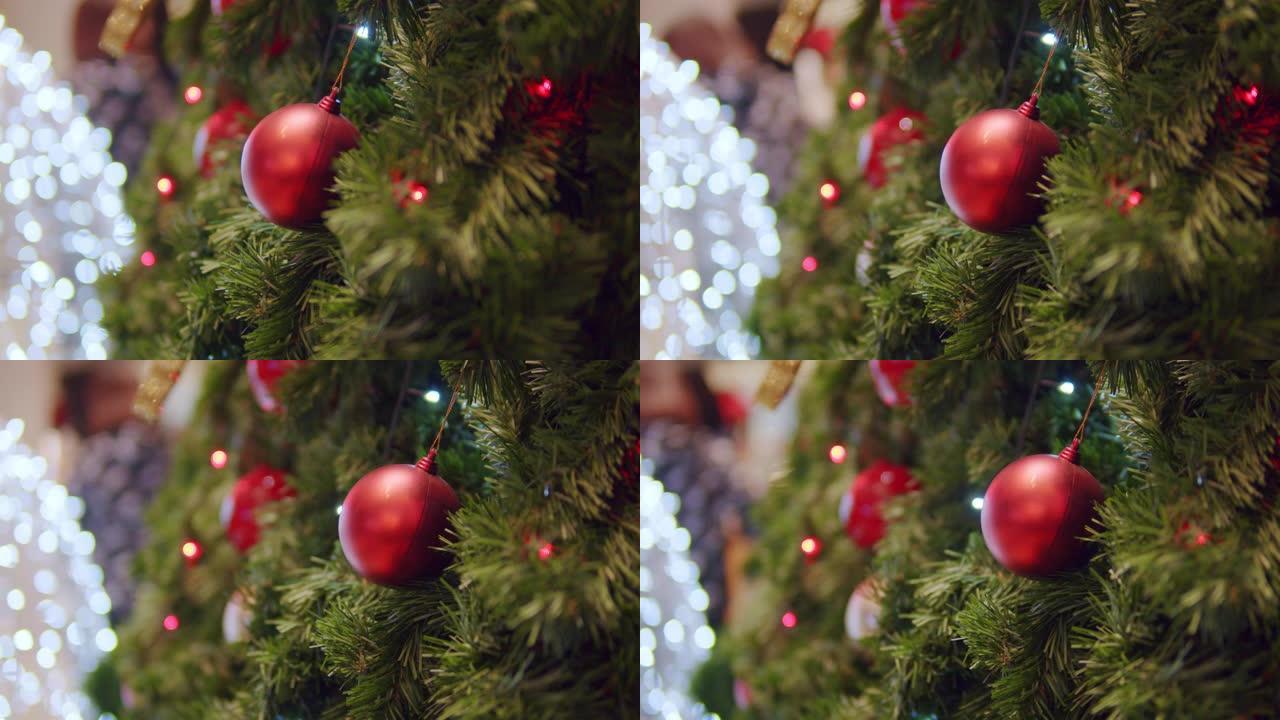 4k分辨率的圣诞树照明装饰。新年