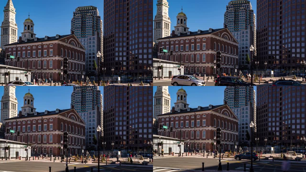 延时: 美国马波士顿市中心的昆西市场法纳伊大厅市场。