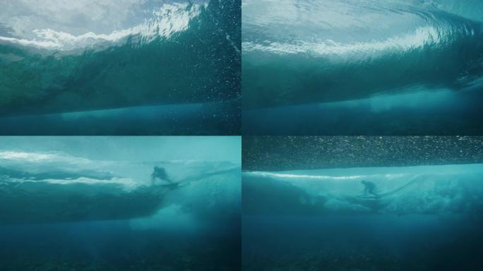 从地表以下冲浪水下拍摄水面镜头水下仰视视