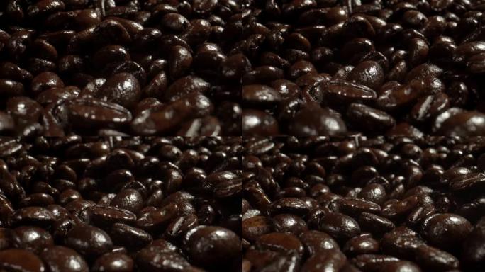 深色咖啡豆的宏观探测镜头。